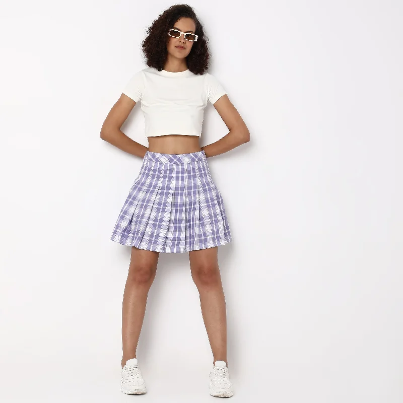 Flare Fit Checkered Mid Rise SkirtHiking Skirt