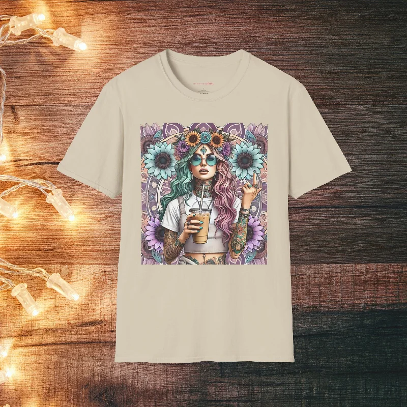 Velvet T-ShirtsBoho Tattooed Woman with Coffee & Flowers T-Shirt