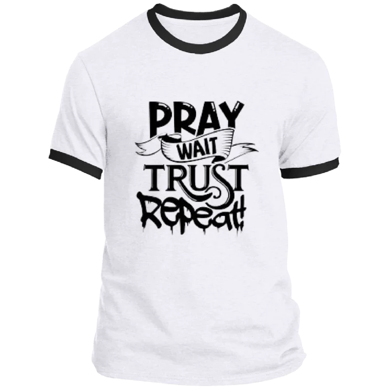 French Terry T-ShirtsPray Wait Trust Repeat Ringer Tee, Pray Wait Trust Repeat For Women, Shirt for Women, Christian Shirts for Women, Jesus Shirt, Gift for Women, Gift for Her, Christian Clothing