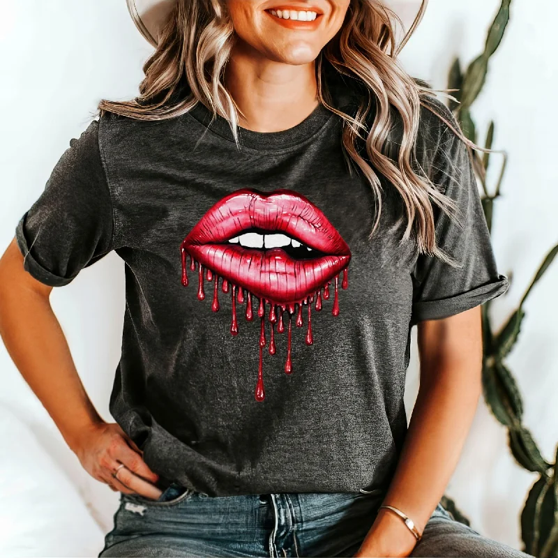 Retro T-ShirtsFlirty Shirt, Red Lips Graphic Tee Retro Red Lips T-Shirt