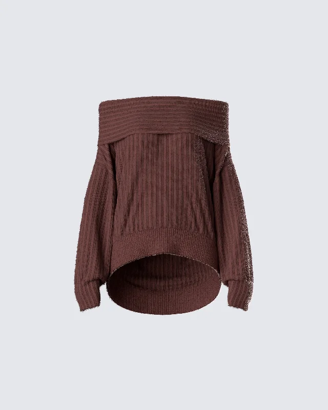 Oversized Knit TopsNyx Brown Off Shoulder Sweater Top