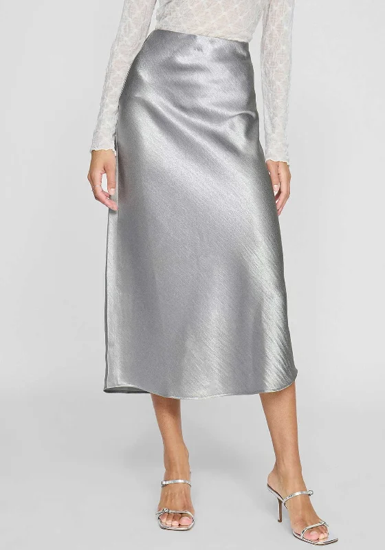 Vila Dinne Metallic Satin Midi Skirt, SilverHigh-visibility Skirt