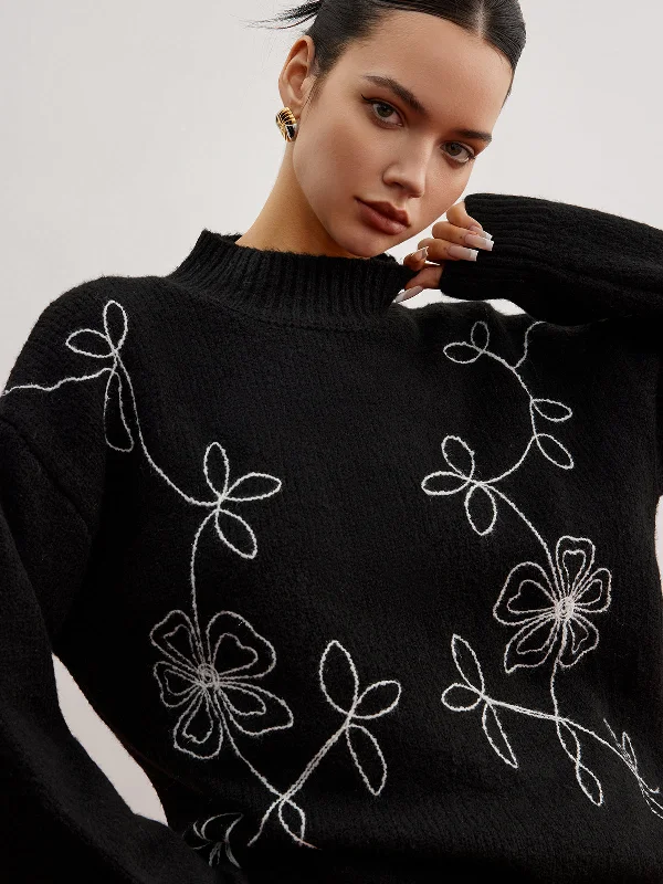 Crewneck Knit TopsMock Neck Floral Shift Sweater