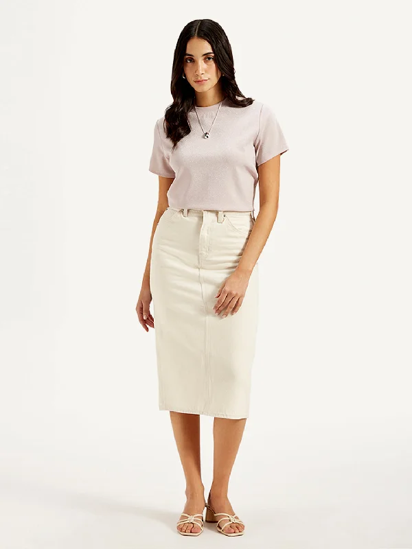 Women's High Rise Off-White Slim Fit SkirtOver Skirt