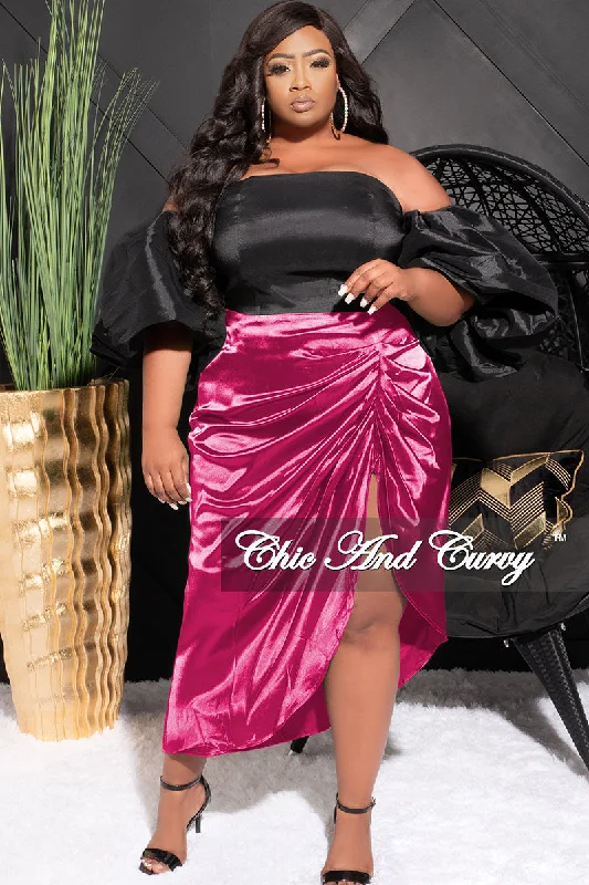 Final Sale Plus Size Satin Ruched Skirt in FuchsiaFashionable plus size women's tops