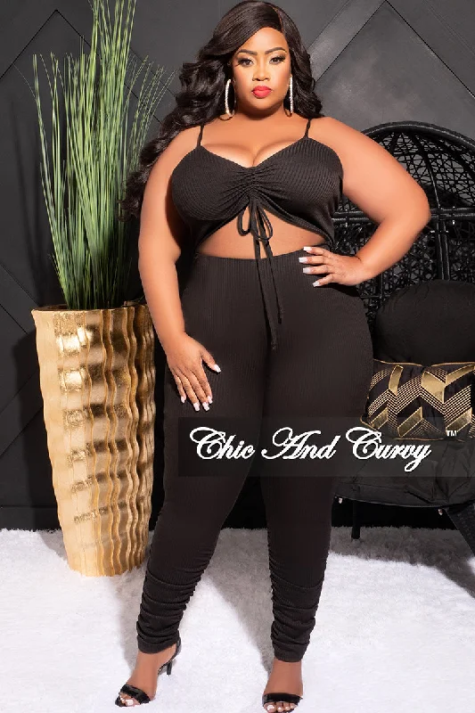 Final Sale Plus Size Ribbed Jumpsuit with Tummy Cutout in BlackPlus size women's sports tops