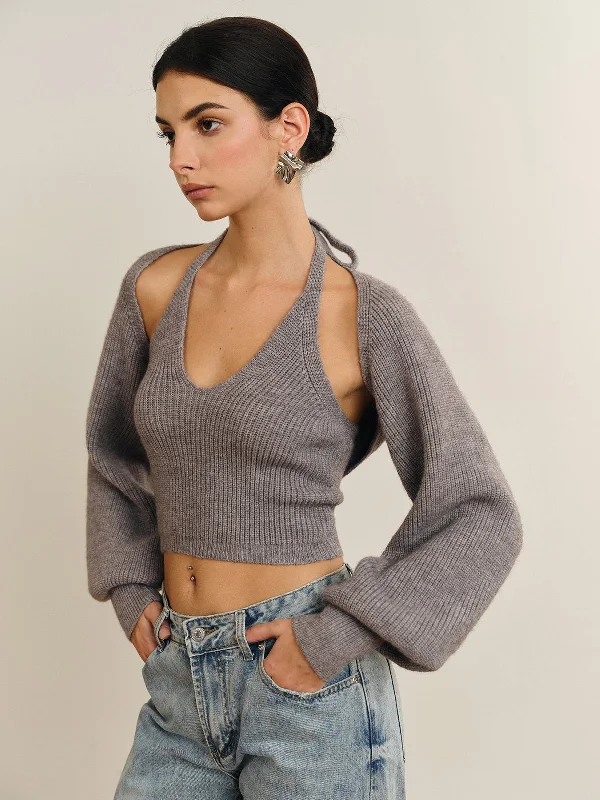 Punk Knit TopsBee Sleeve Halter Sweater Co-ords