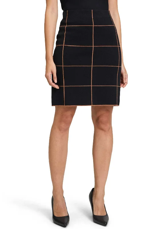 Betty Barclay Grid Print Knit Pencil Skirt, BlackCrinoline