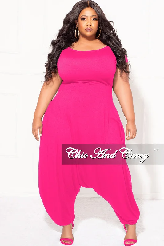 Final Sale Plus Size Harem Jumpsuit in FuchsiaLarge women's polyester tops