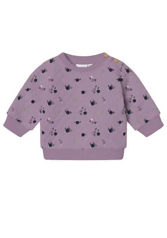 Recycled Fabric Knit TopsName It Baby Girl Rayia Long Sleeve Quilted Sweater, Lavender Mist