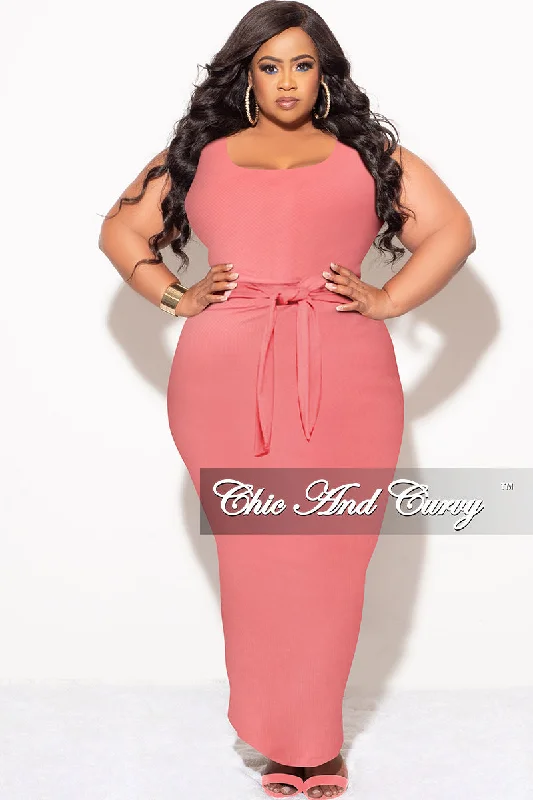 Final Sale Plus Size Sleeveless Maxi Dress with Waist Tie in MauvePlus size women's hollow tops