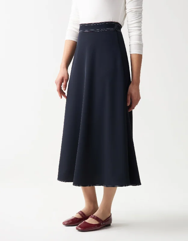 33" Lined Aline Crepe Skirt with Contrast Stitching NavyHigh-visibility Skirt