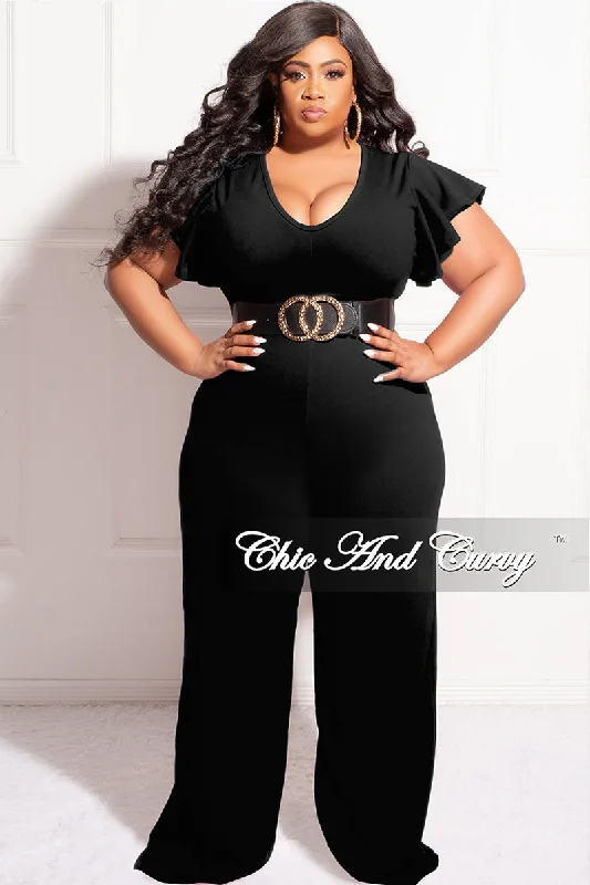 Final Sale Plus Size Ruffle Sleeve Jumpsuit in BlackPlus size women's sports tops