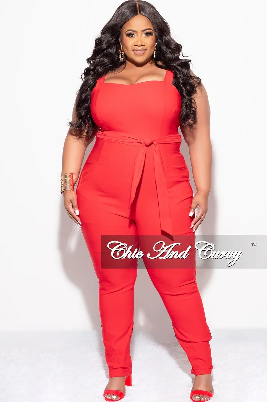 Final Sale Plus Size Sleeveless Cargo Jumpsuit in RedPlus size women's retro tops