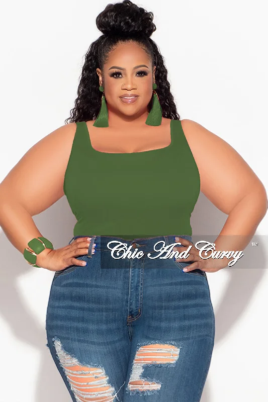 Final Sale Plus Size Camisole with Thick Straps in Army Green (Top Only)Large women's breathable tops