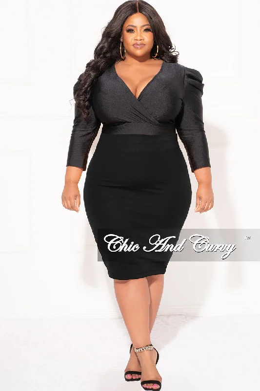 Final Sale Plus Size Faux Bodysuit with Ruched Sleeves in BlackPlus size women's casual tops