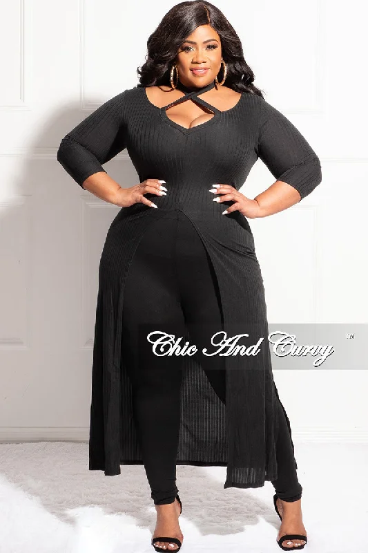 Final Sale Plus Size Ribbed Long Tunic Top in BlackWomen's outdoor tops