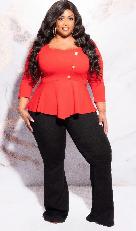 Final Sale Plus Size Button Peplum Top in RedPlus size women's lace tops