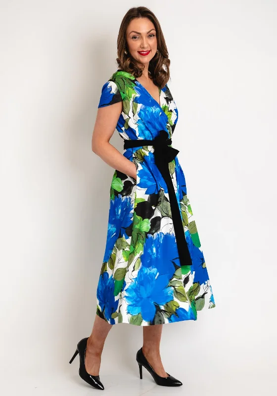 Casual DressKate Cooper Floral Print Wrap Midi Dress, Royal Blue