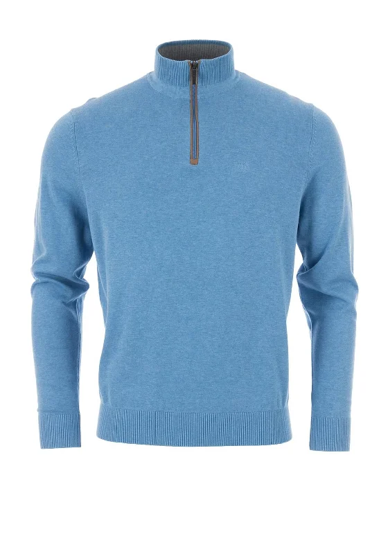 Designer Knit TopsBugatti Troyer Quarter Zip Sweater, Sky Blue