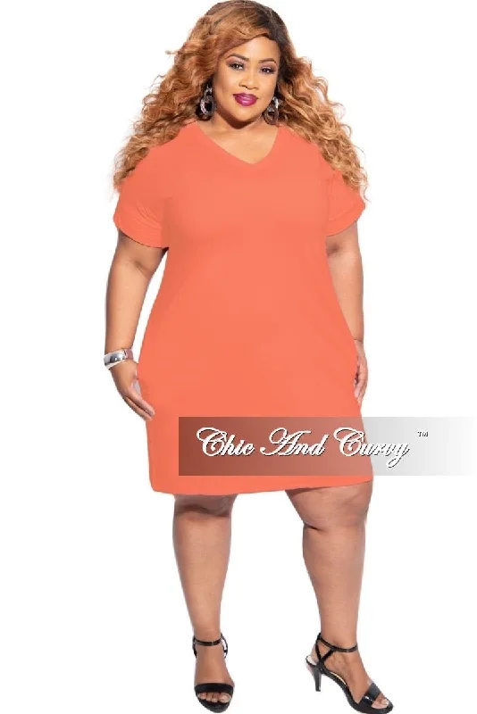 Final Sale Plus Size Rolled Sleeve V-Neck Dress in Ash CooperWomen's travel tops