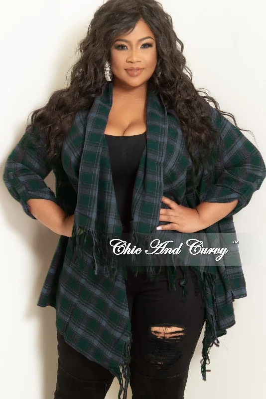 *Final Sale Plus Size Open Front Kimono Dark Green and NavyWomen's affordable tops