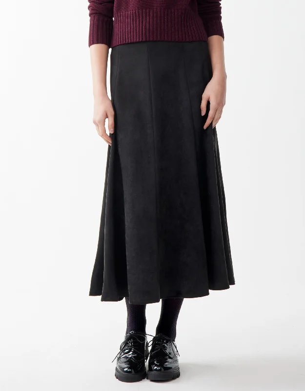 35" Faux Suede Gored Aline Skirt BlackHoop Skirt