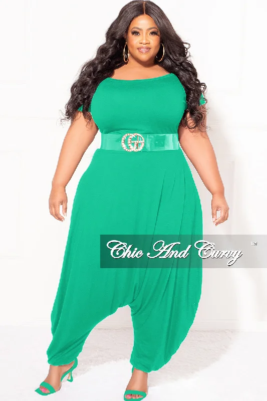 Final Sale Plus Size Harem Jumpsuit in Kelly GreenPlus size women's denim tops