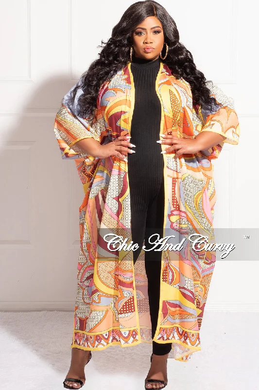 Final Sale Plus Size Duster In Orange Multi Color Design PrintWomen's luxury tops