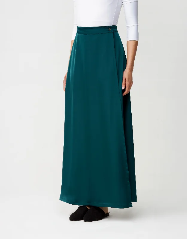 33"-40" Mock Wrap Satin Skirt EmeraldEvening Skirt