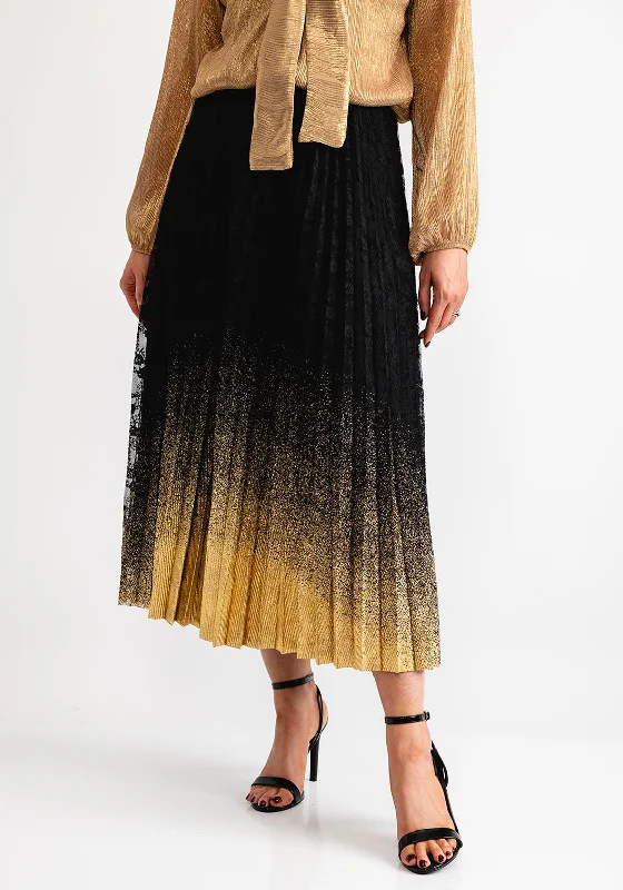 Serafina Collection One Size Pleated Lace Midi Skirt, Black and GoldTulle Skirt