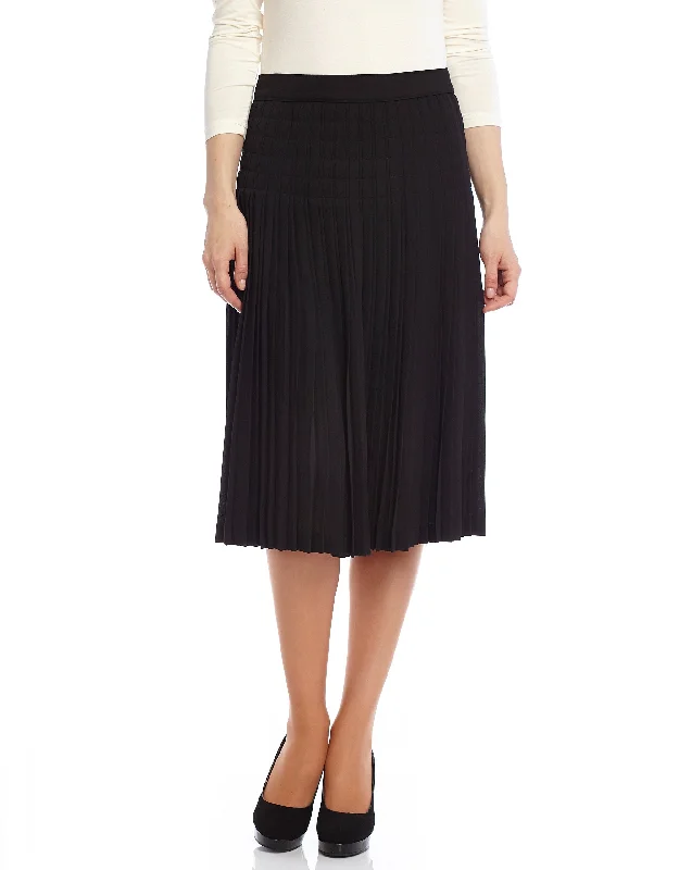 27" Pleated Stitched Chiffon Midi Skirt BlackTulle Skirt