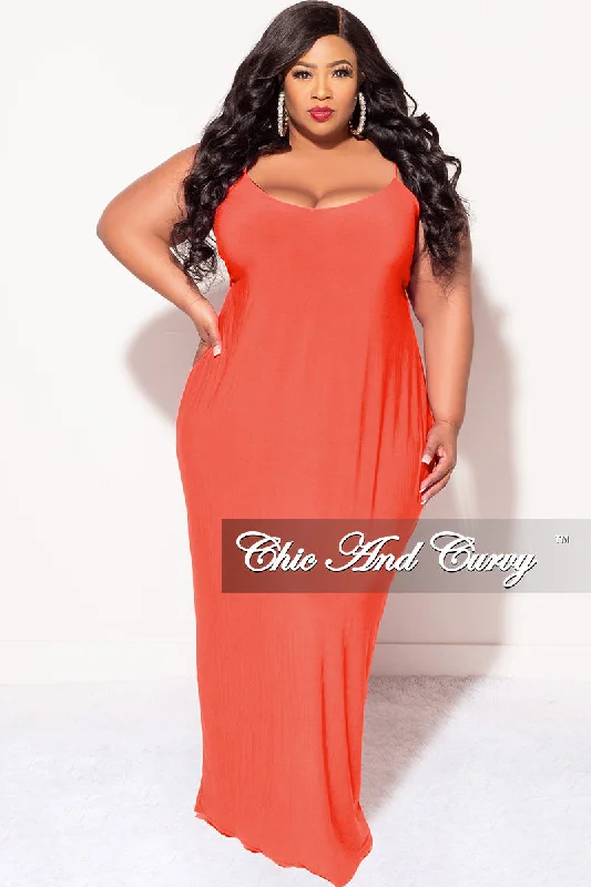 Final Sale Plus Size Spaghetti Strap Maxi Dress in OrangeWomen's spring tops