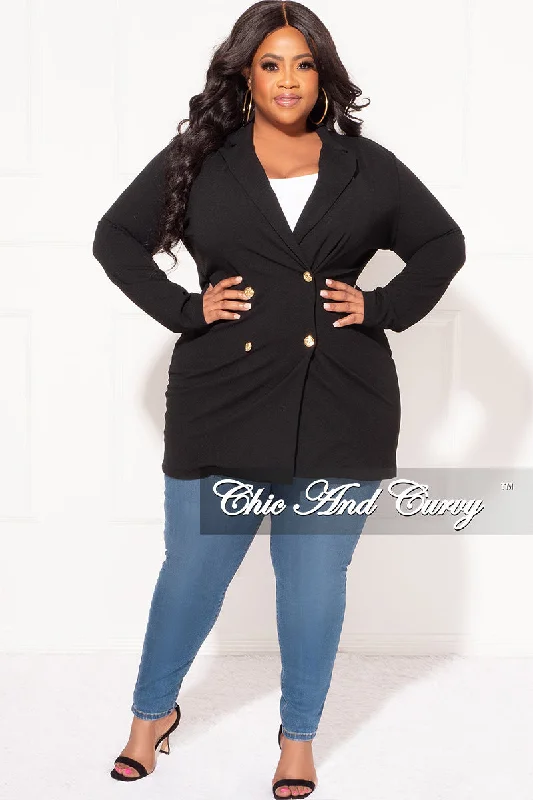 Final Sale Plus Size Blazer with Gold Buttons In BlackPlus size women's evening tops