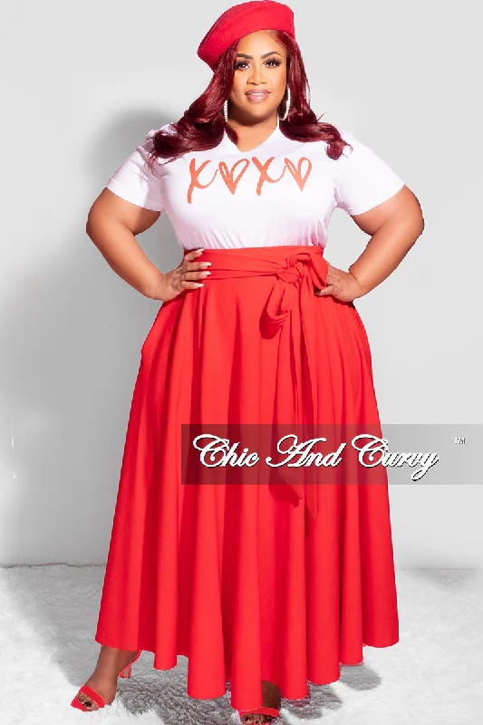 Final Sale Plus Size Long Maxi Skirt with Waist Tie in RedPlus size women's bohemian tops