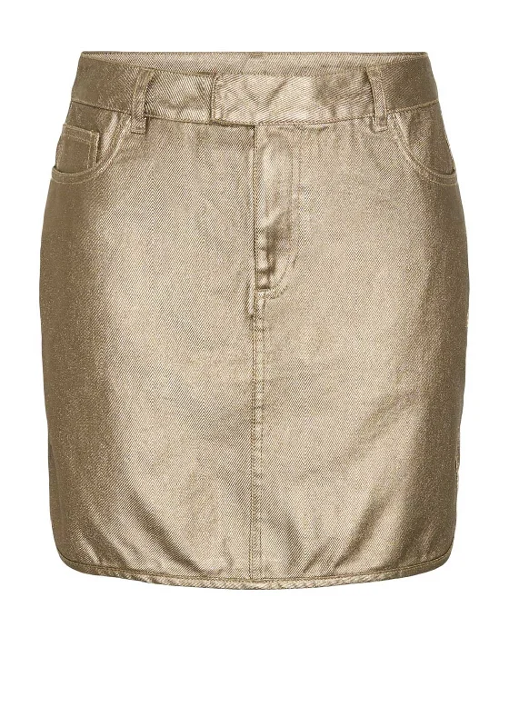 Pieces Nabia Metallic Mini Skirt, GoldFormal Skirt