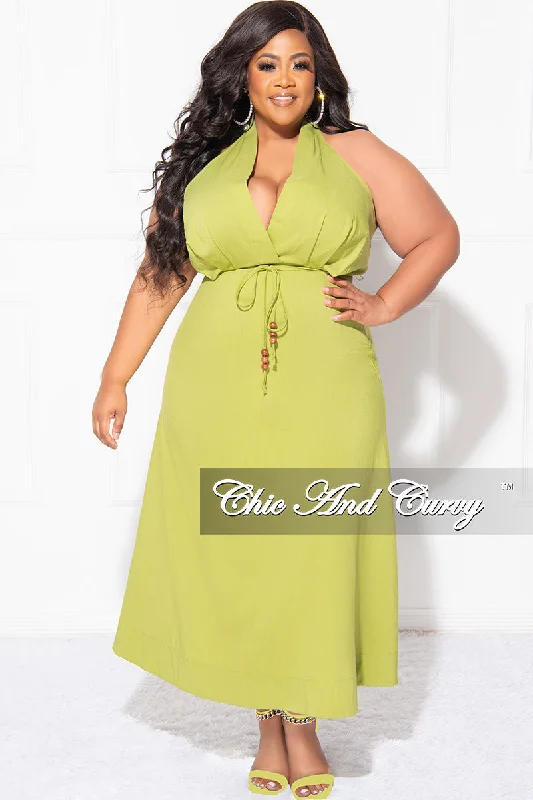 Final Sale Plus Size Halter V Neck Dress in LimeWomen's summer tops