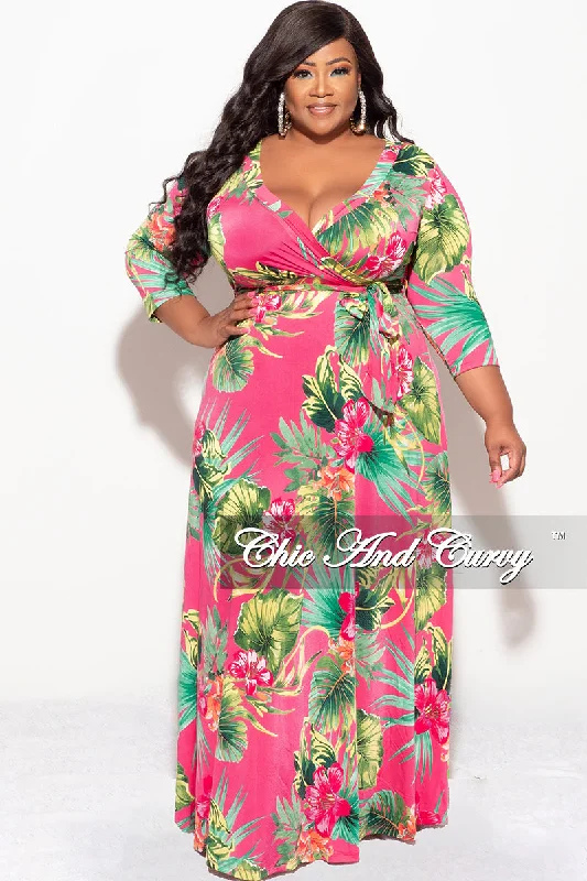 Final Sale Plus Size Faux Wrap Dress in Fuchsia Floral PrintKnitted Shirt