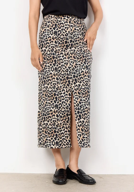 Soyaconcept Owena Leopard Print Denim Midi Skirt, BeigeModern Skirt