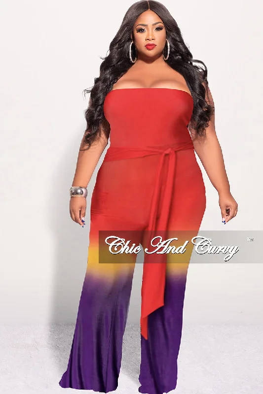 Final Sale Plus Size Jumpsuit in Red, Mustard & PurpleLarge women's cropped tops