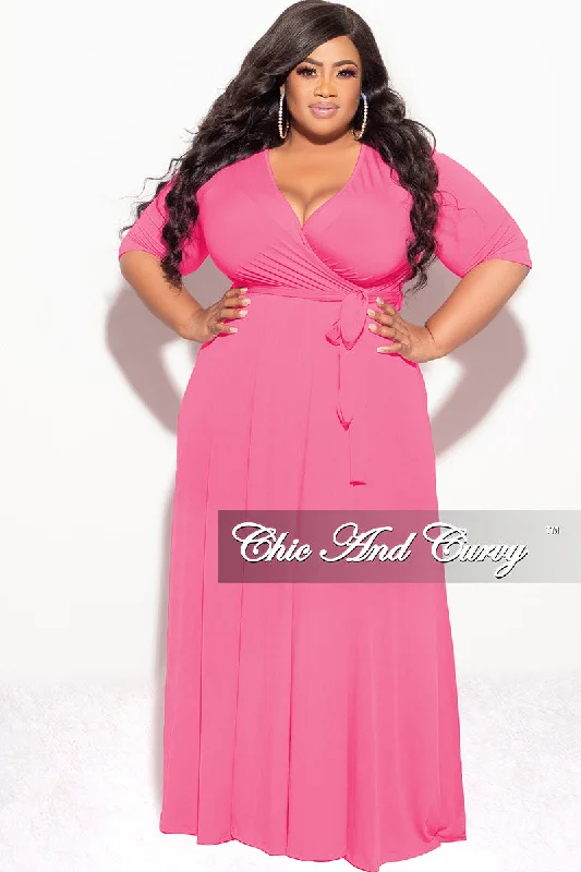 Final Sale Plus Size Deep V Faux Wrap with 3/4 Sleeves in PinkKnitted Top