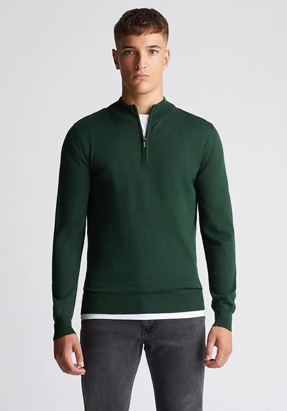 Cable Knit TopsRemus Uomo Merino Wool Half Zip Sweater, Forest Green