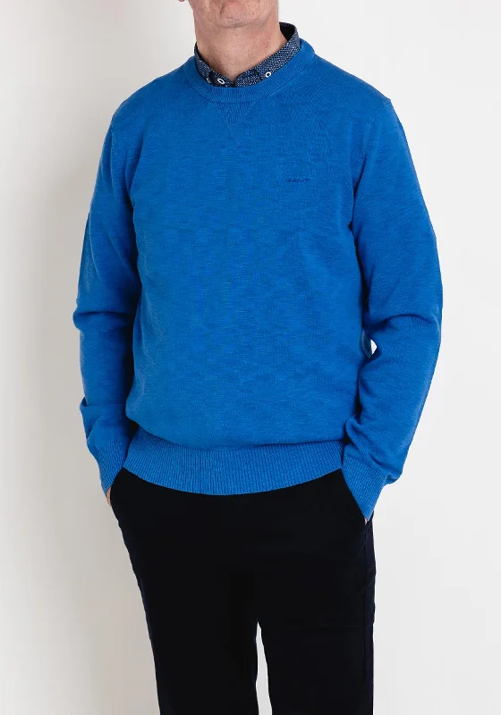 Pocketed Knit TopsGant Flamme Cotton Crew Neck Sweater, Rich Blue