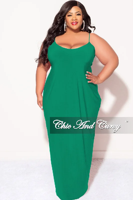 Final Sale Plus Size Spaghetti Strap Maxi Dress in Kelly GreenWomen's thin tops