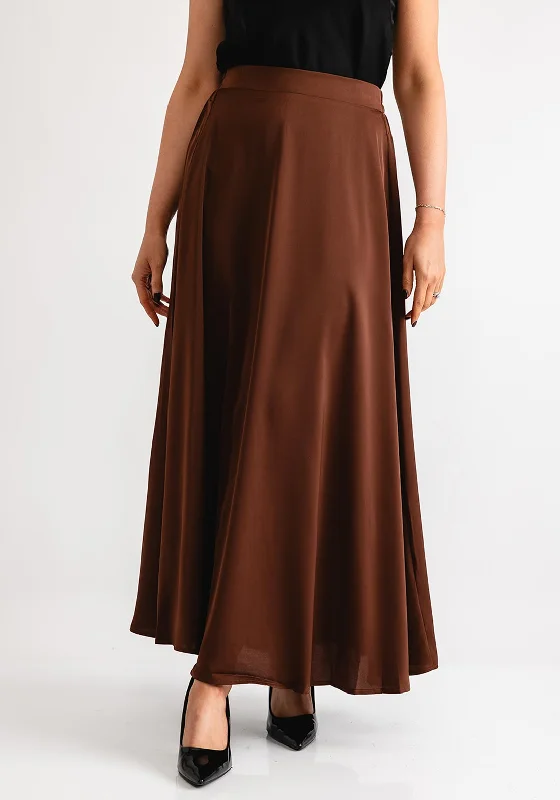 Serafina Collection Satin Maxi Skirt, BrownLace Skirt