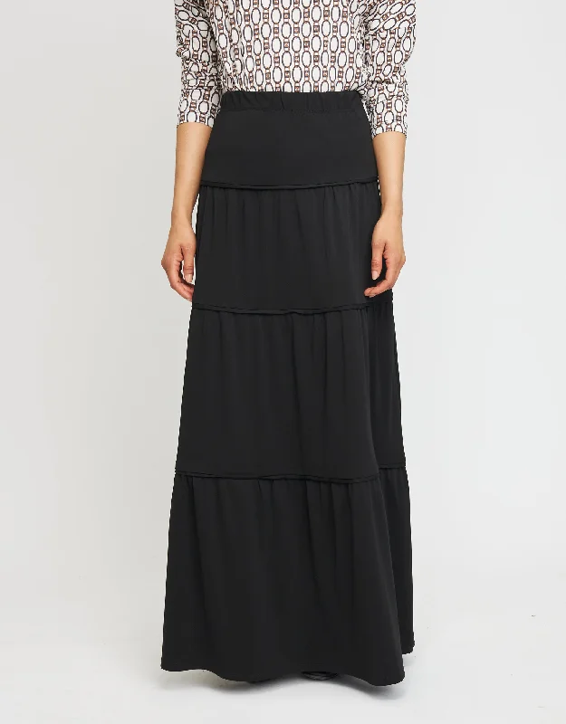 42" Tiered Skirt with Self Binding and Covered Elastic Waistband BlackHoop Skirt