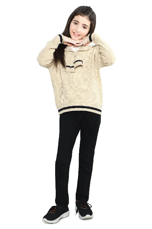 Recycled Fabric Knit TopsGirls Sweater SKU: KGE-0166-BEIGIE