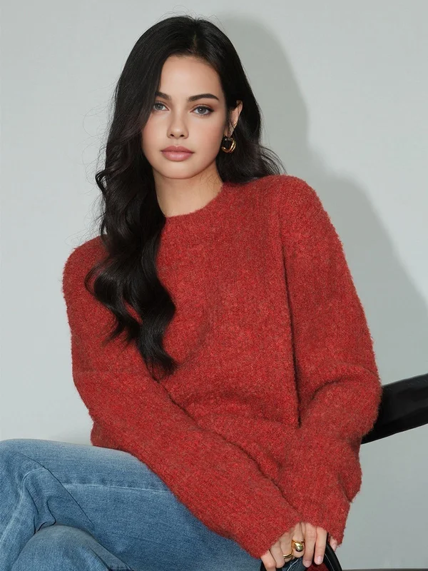 College Knit TopsWool-Blend Elegant Ribbed Sweater