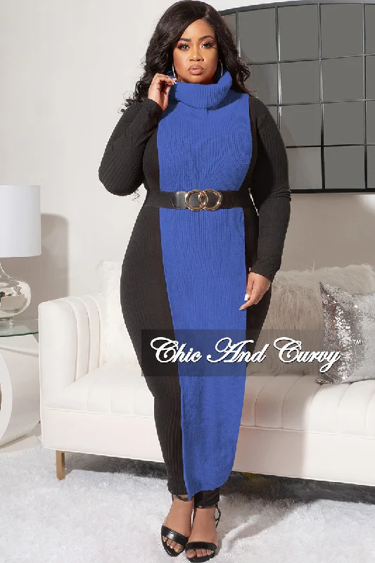 *Final Sale Plus Size Knitted Sleeveless Turtleneck Poncho in Royal BlueWomen's dating tops