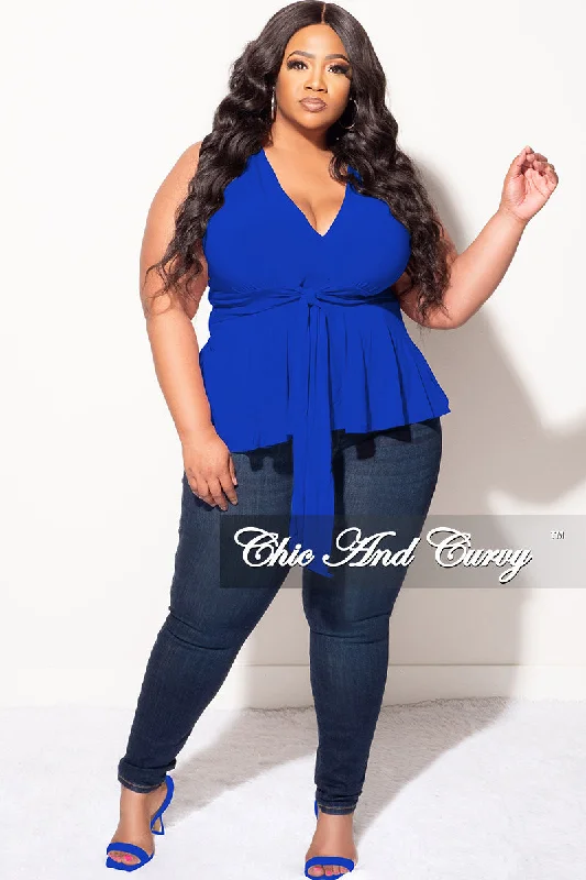 Final Sale Plus Size Sleeveless Peplum Top in Royal BlueWomen's outdoor tops